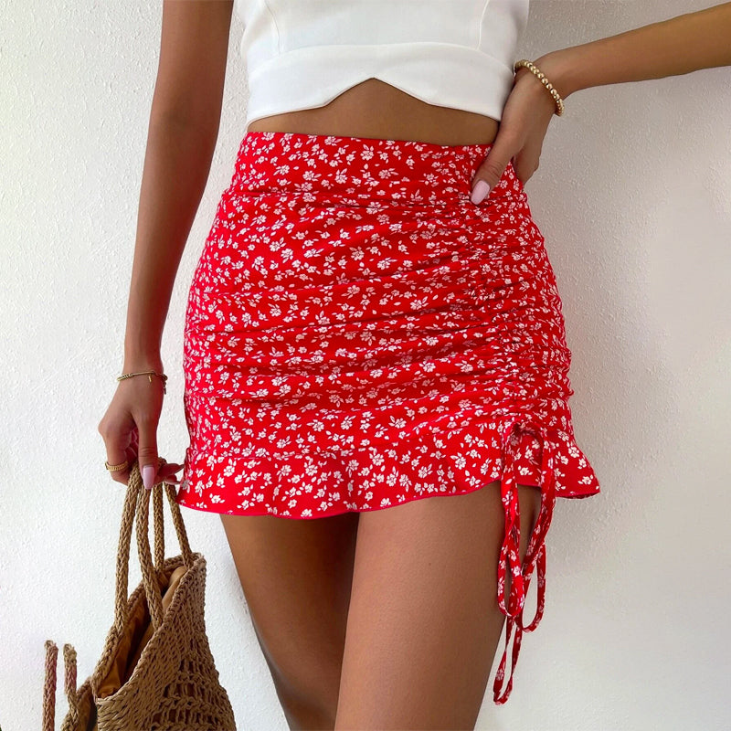 Floral Detail Ruffle Hem Skirt