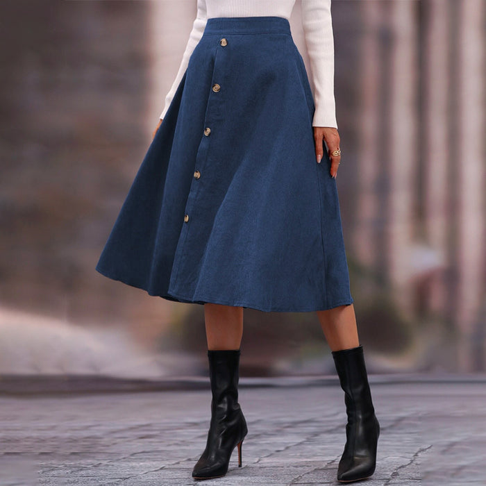 High Waist Single Breasted Flare Skirt