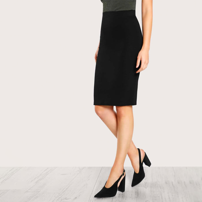 Plane Solid Color Pencil Skirt