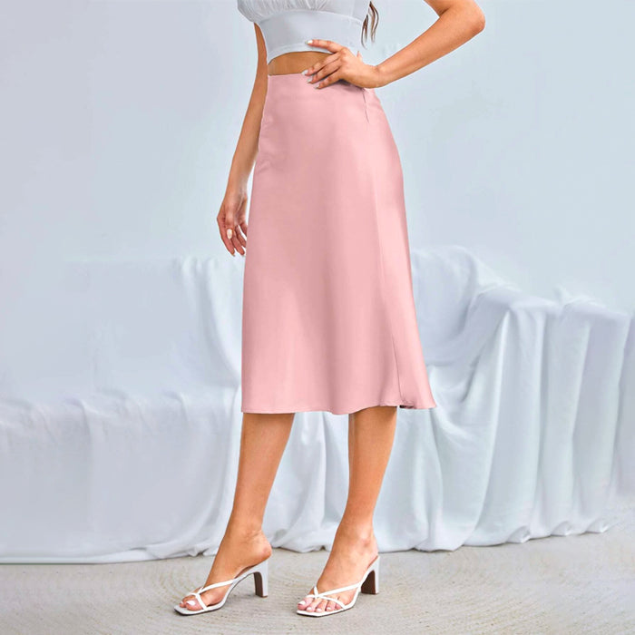 Zipper Side Solid Satin Skirt