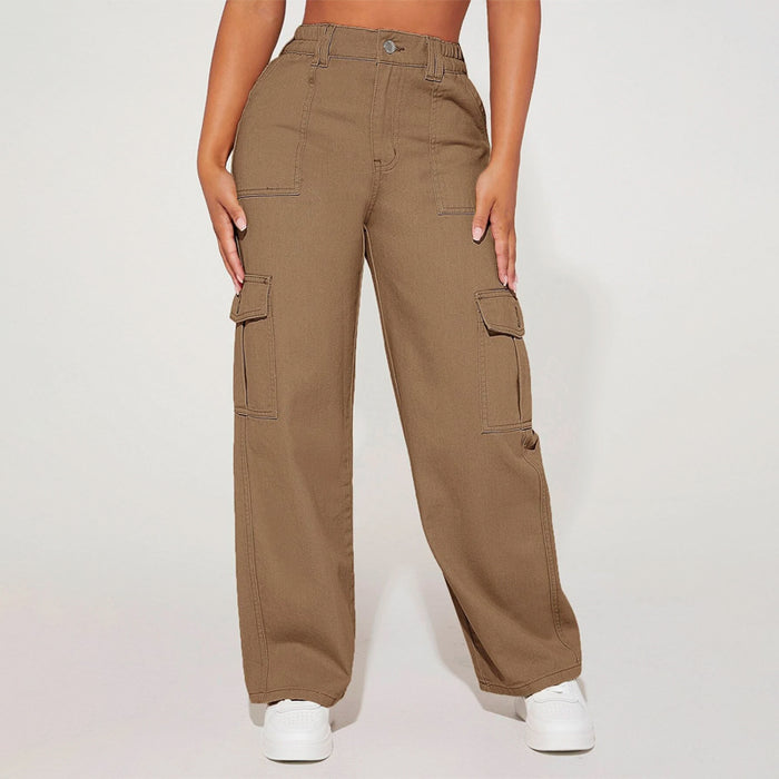 High Waist Flap Pocket Cargo Jeans