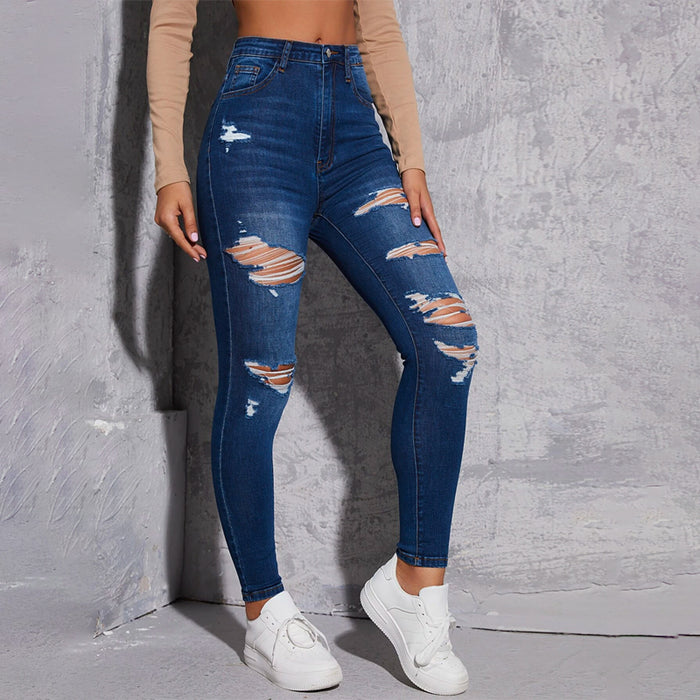 Bleach Wash Ripped Frayed Skinny Jeans