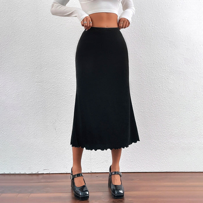 High Waist Lettuce Trim Easy Wear Skirt