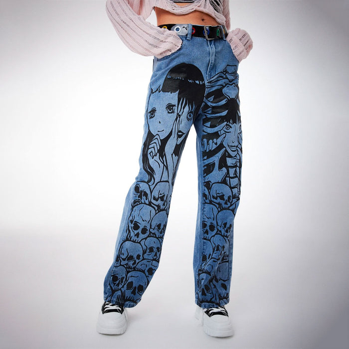 Anime Graphic Straight Leg Jeans