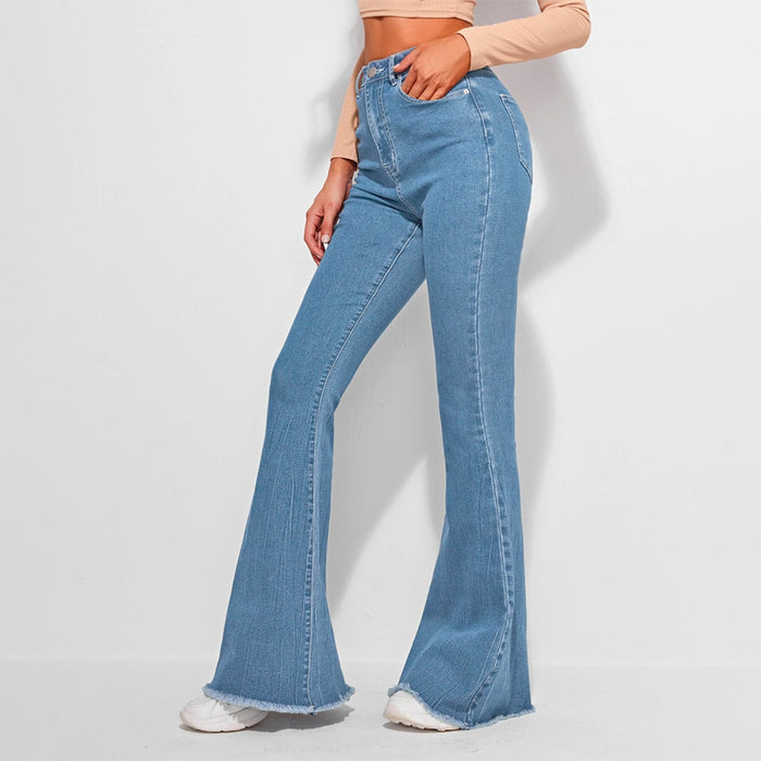 High Waist Contrast Stitch Flare Leg Jeans