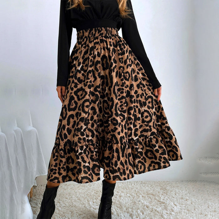 Leopard Print Ruffle Hem Skirt