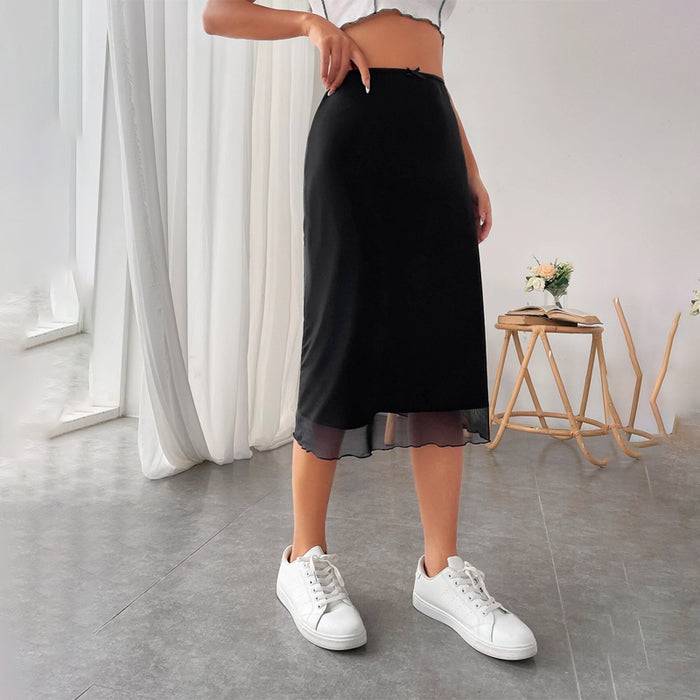 Front Lettuce Plain Trim Mesh Skirt