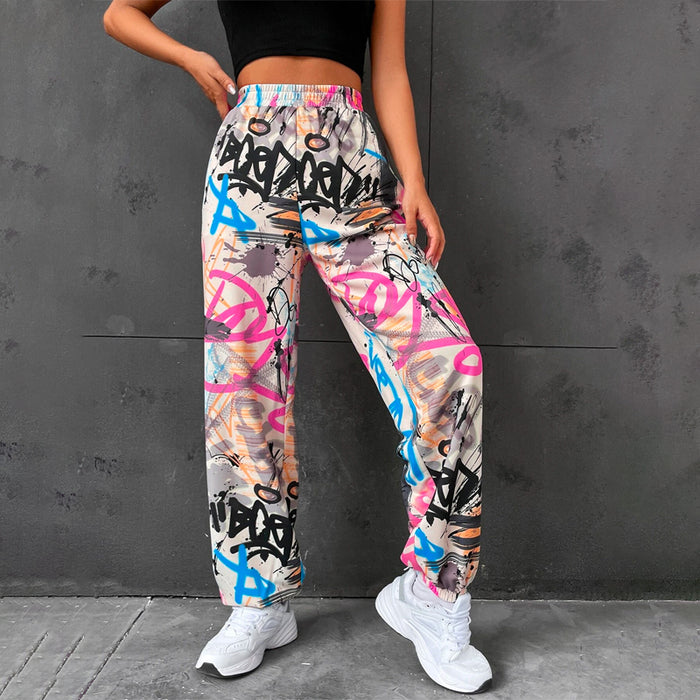 Graffiti Print Elastic Waist Sweatpants