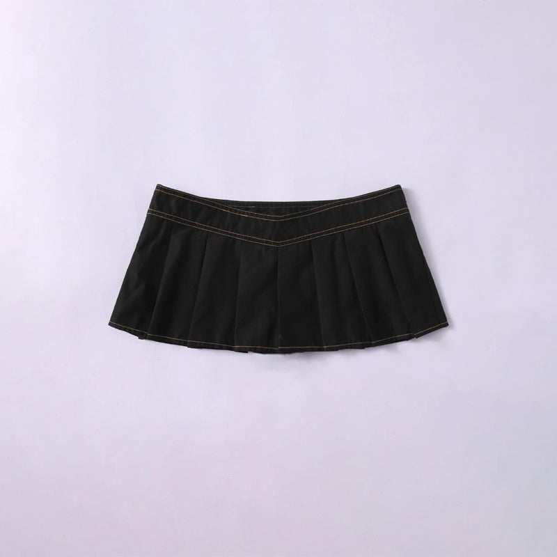 Low Rise Stitch Detail Zip Side Pleated Skirt