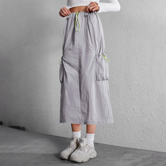 Drawstring Waist Pocket Patched Skirt