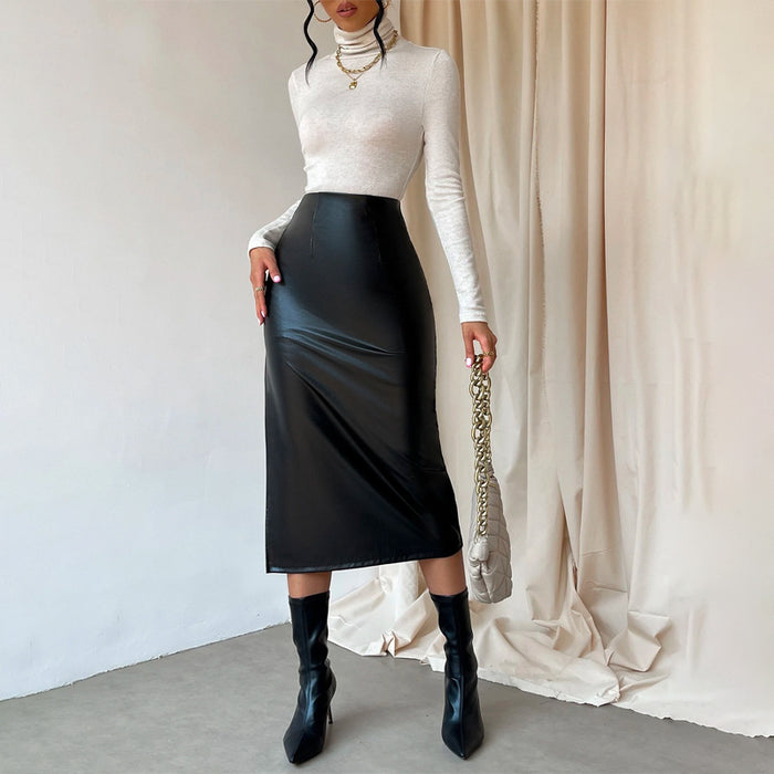 Easy Wear Split Thigh PU Skirt