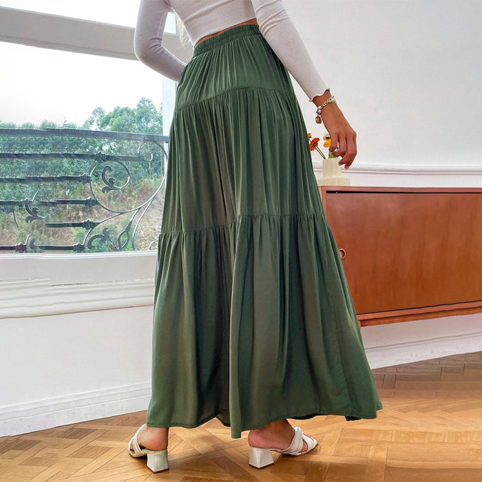 Solid High Waist Ruffle Hem Skirt