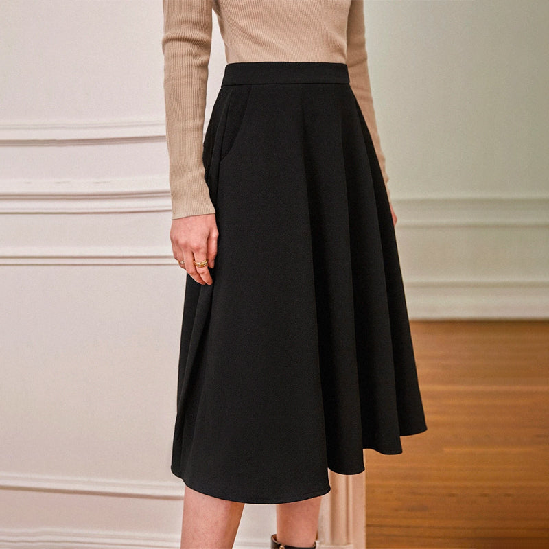 Solid High Waist Plain Flared Skirt