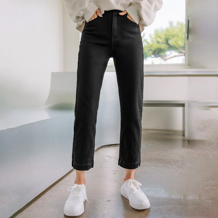 High Waist Button Front Straight Leg Jeans