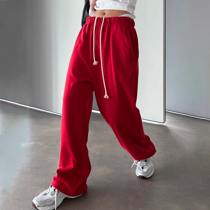 Drawstring Waist Slant Pocket Easy Wear Sweatpants