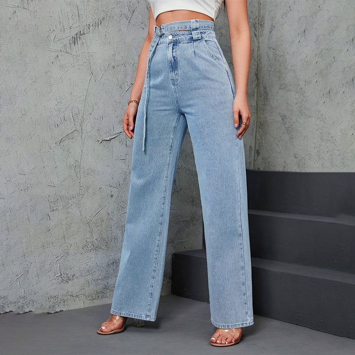 High Waist Belted Straight Leg Jeans