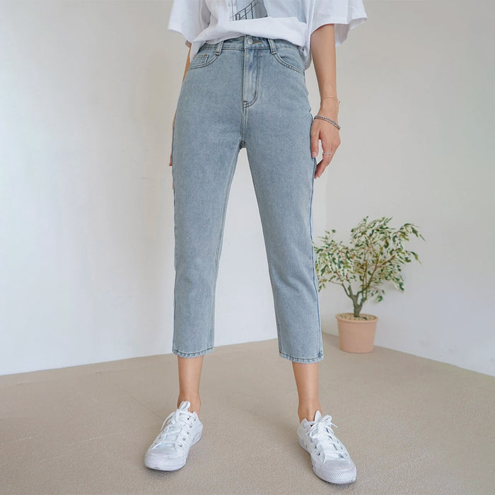 Plain Pattern High Waist Straight Leg Jeans