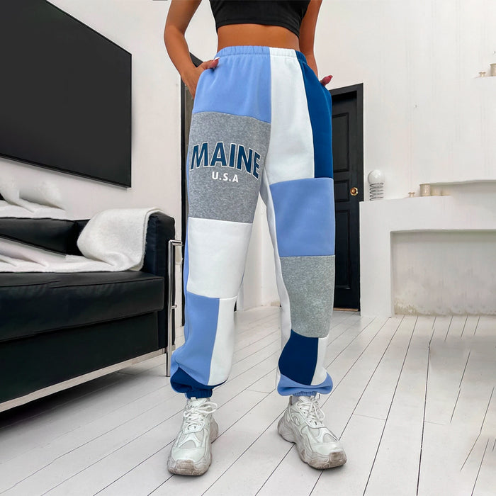 Letter Graphic Color Block High Waist Sweatpants