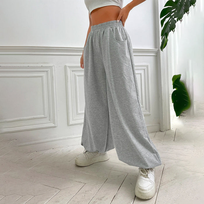 Elastic Waist Slant Pocket Loose Fit Sweatpants