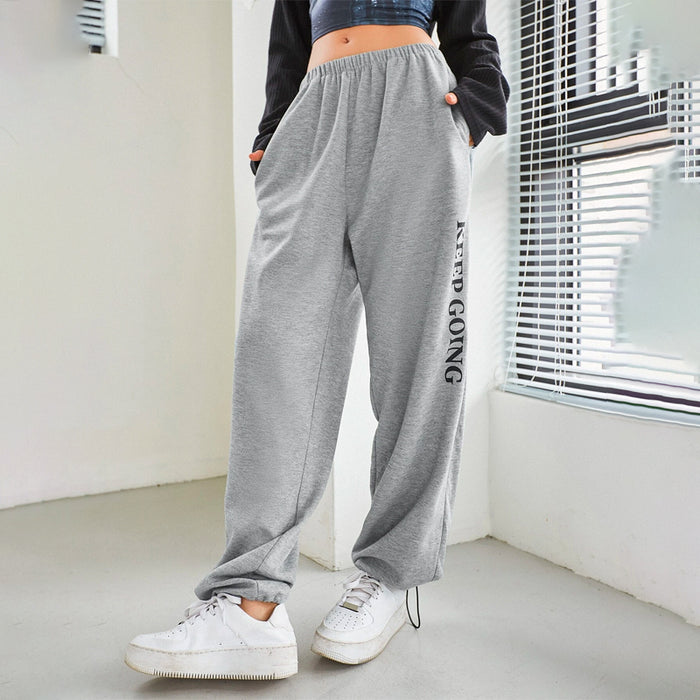 Letter Graphic Drawstring Hem Easy Wear Sweatpants