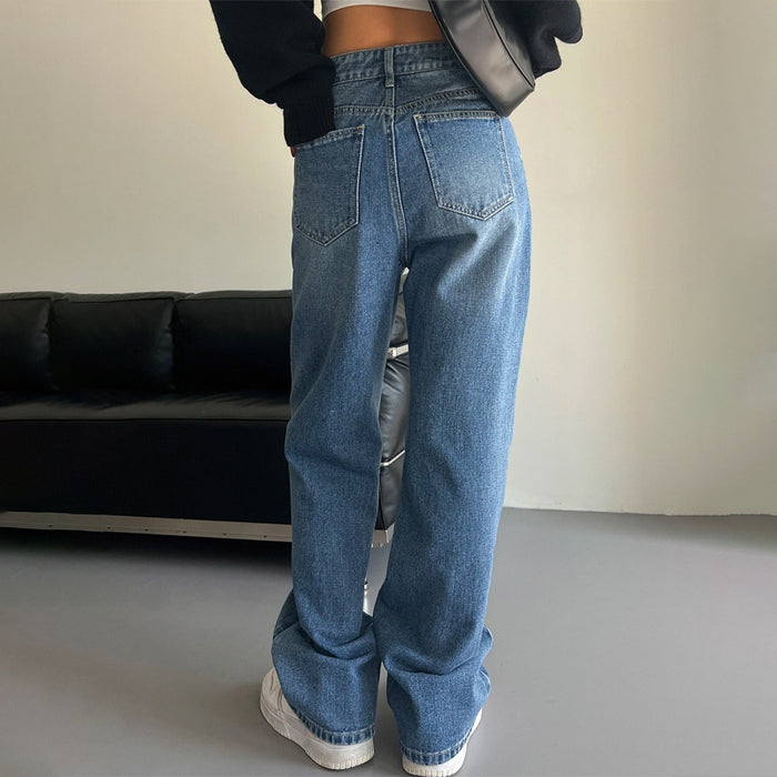 Slant Pocket Zipper Wide Leg Jeans