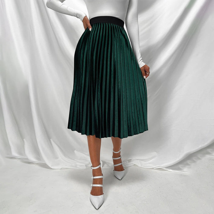 High Waist Velvet Pleated Skirt