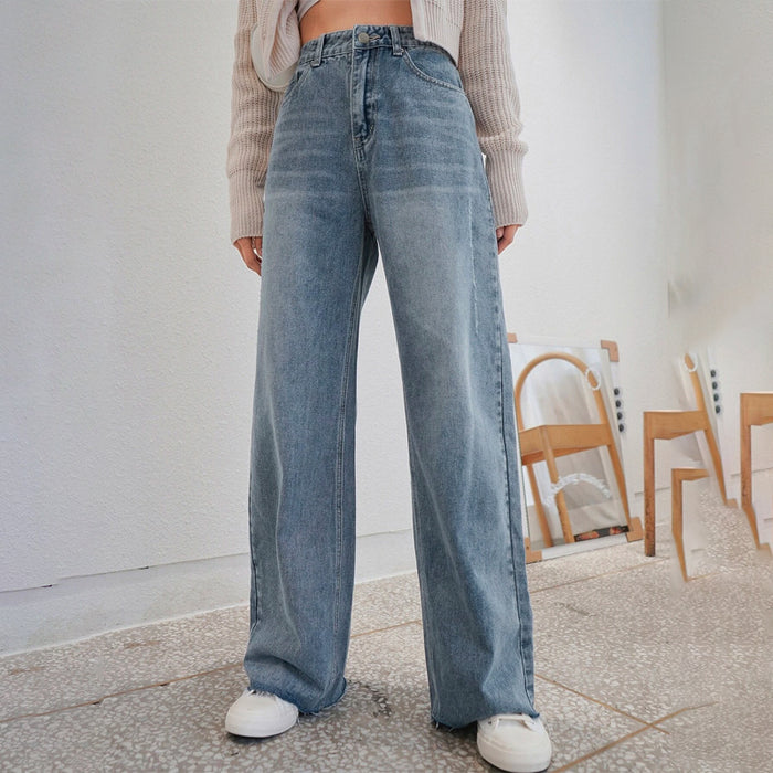 High Waist Slant Pocket Raw Cut Jeans