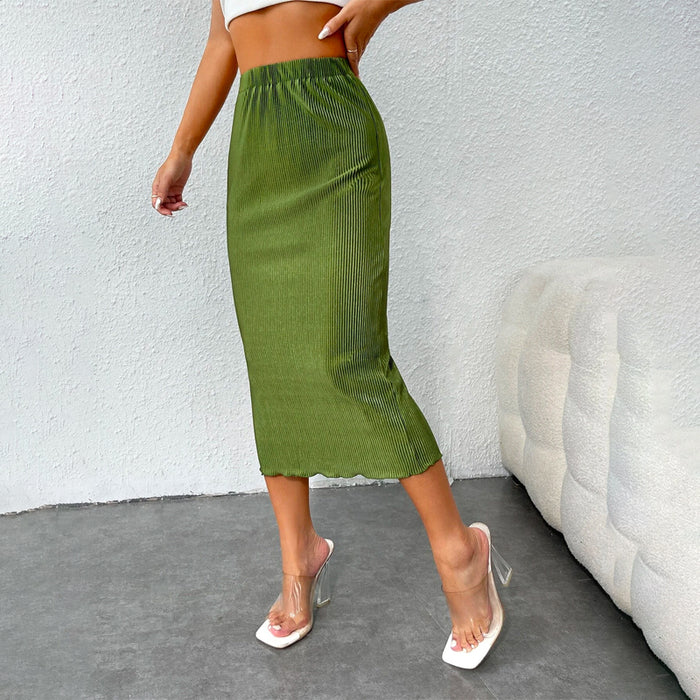 High Waist Ribbed Knit Lettuce Trim Skirt