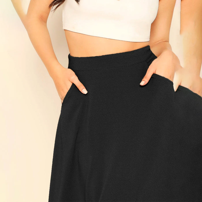 Solid Slant Pocket Swing Skirt