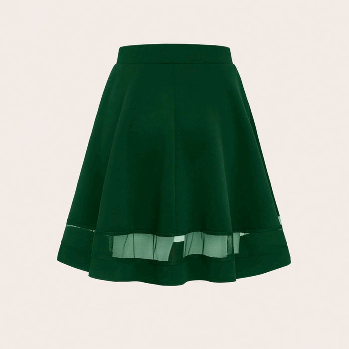 Wide Band Waist Mesh Insert Flare Skirt