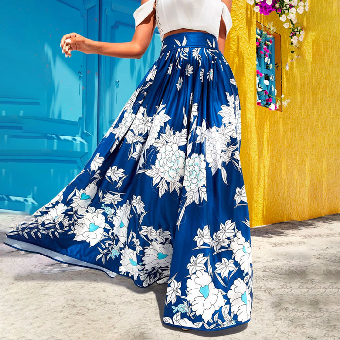 High Waist Floral Print Pleated Skirt