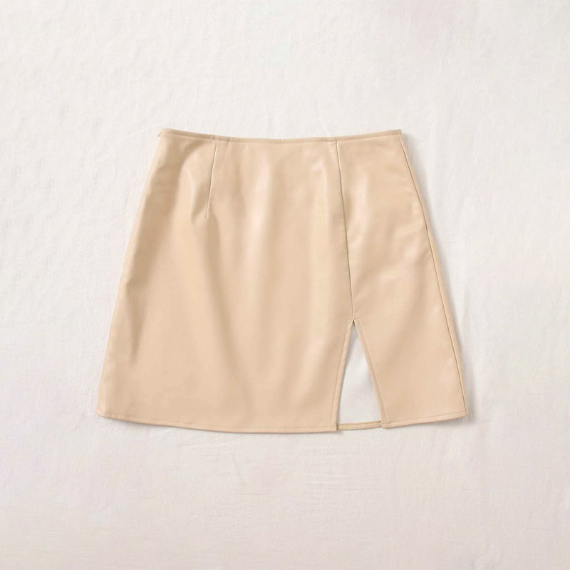 Split Thigh PU Leather Skirt