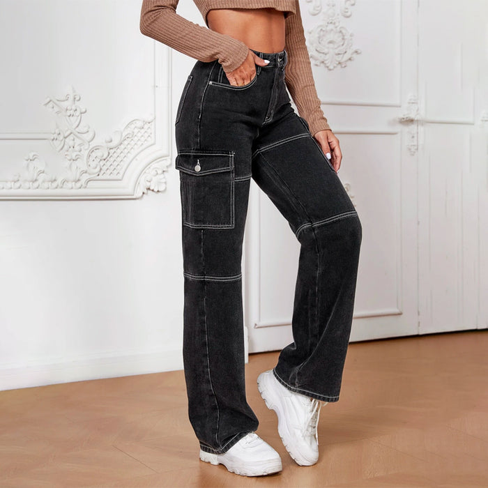 High Waist Flap Pocket Whip Stitch Jeans