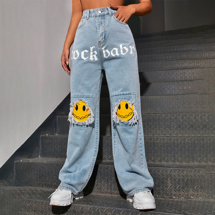 Easy Wear Letter Graphic Jeans