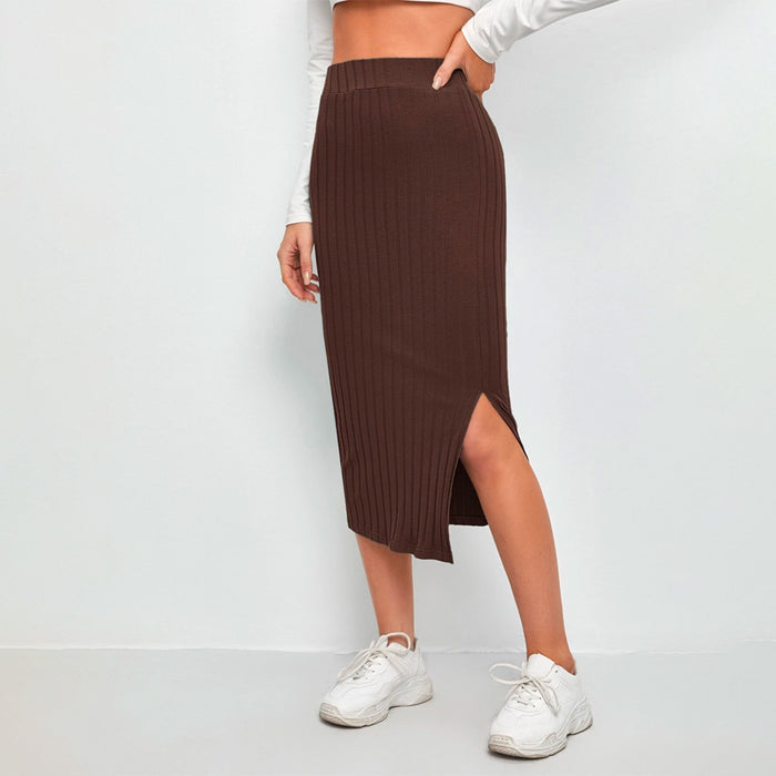 Slit Hem Rib-Knit Pencil Skirt