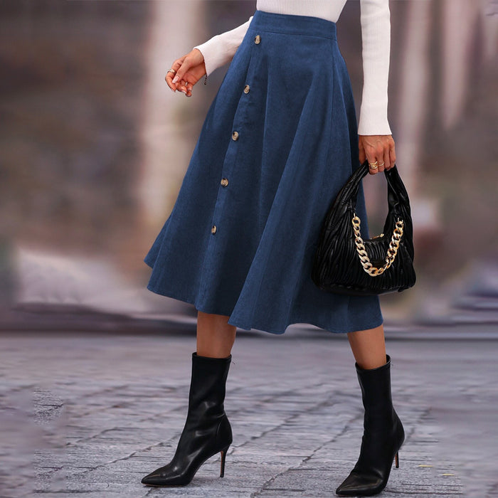 High Waist Single Breasted Flare Skirt