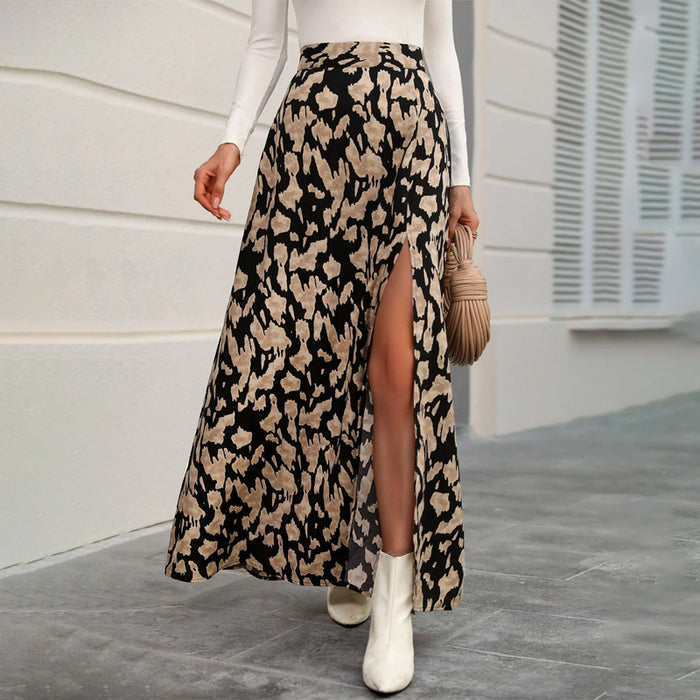 High Waist Split Graphic Thigh Skirt