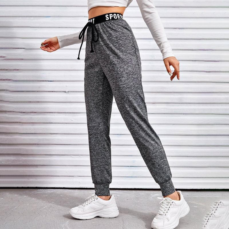 Knotted Letter Tape Waist Marled Joggers