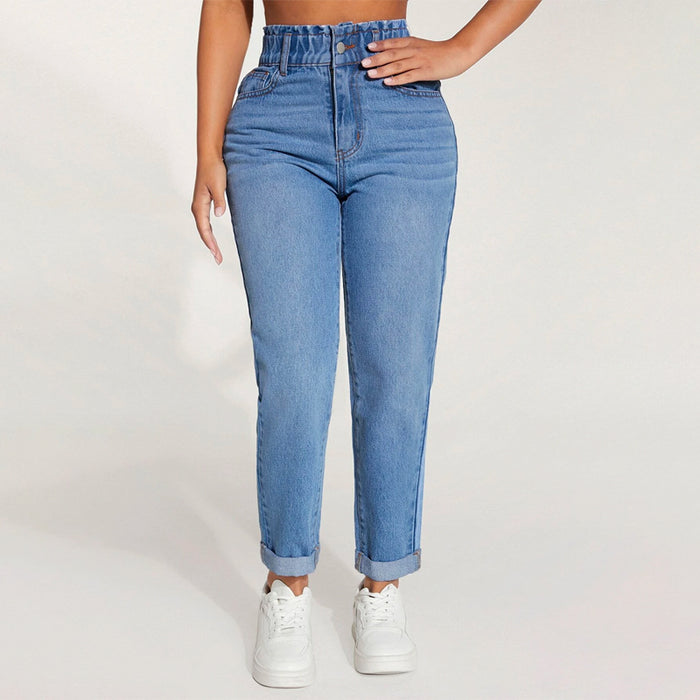 Paperbag Waist Roll Up Hem Mom Fit Jeans