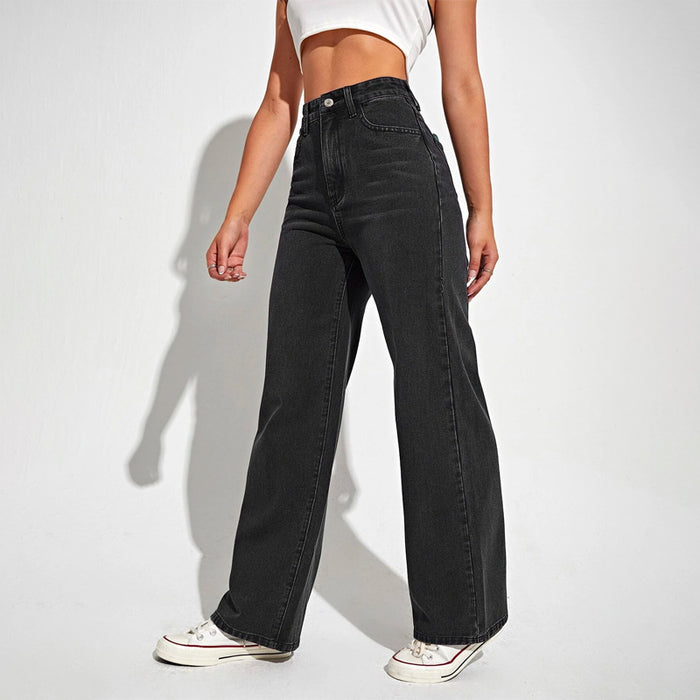 High Waist Slant Pocket Straight Leg Jeans