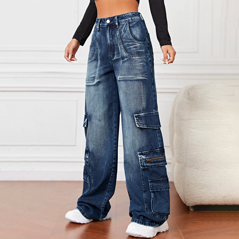 High Waist Pocket Cargo Jeans