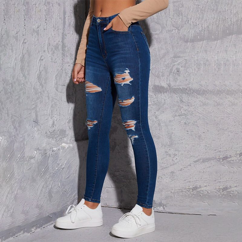 Bleach Wash Ripped Frayed Skinny Jeans