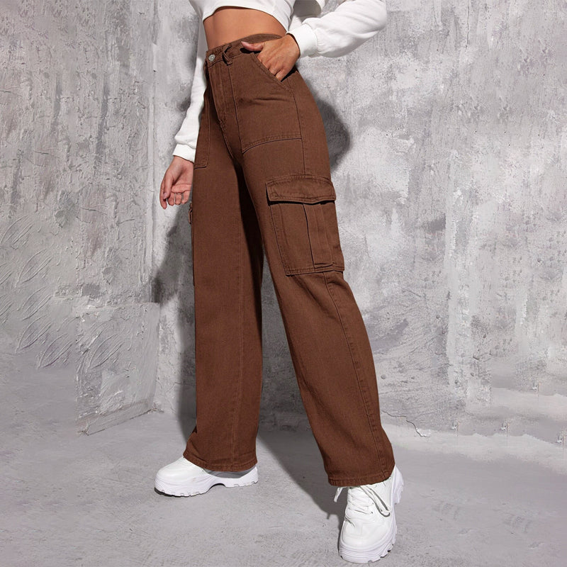 High Waisted Flap Pocket Cargo Jeans