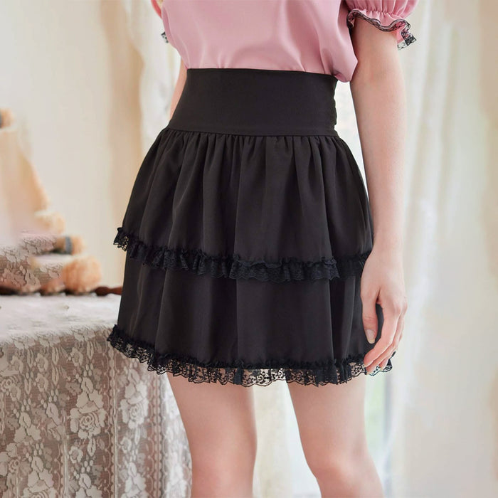 Solid Frill Contrast Lace Skirt