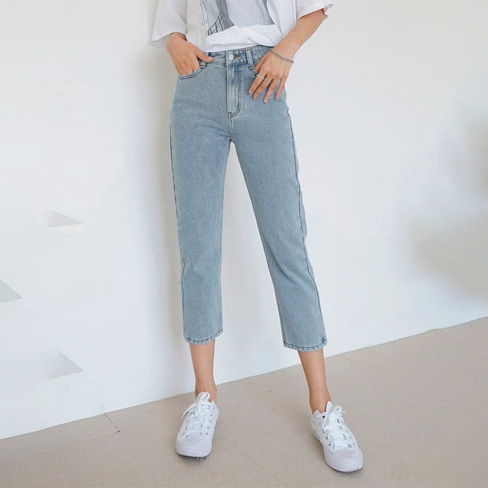 Plain Pattern High Waist Straight Leg Jeans