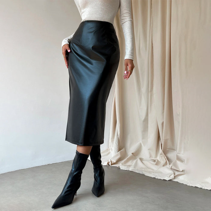 Easy Wear Split Thigh PU Skirt