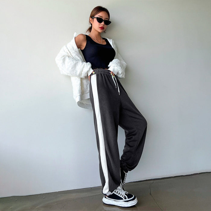 Contrast Side Seam Drawstring Waist Sweatpants