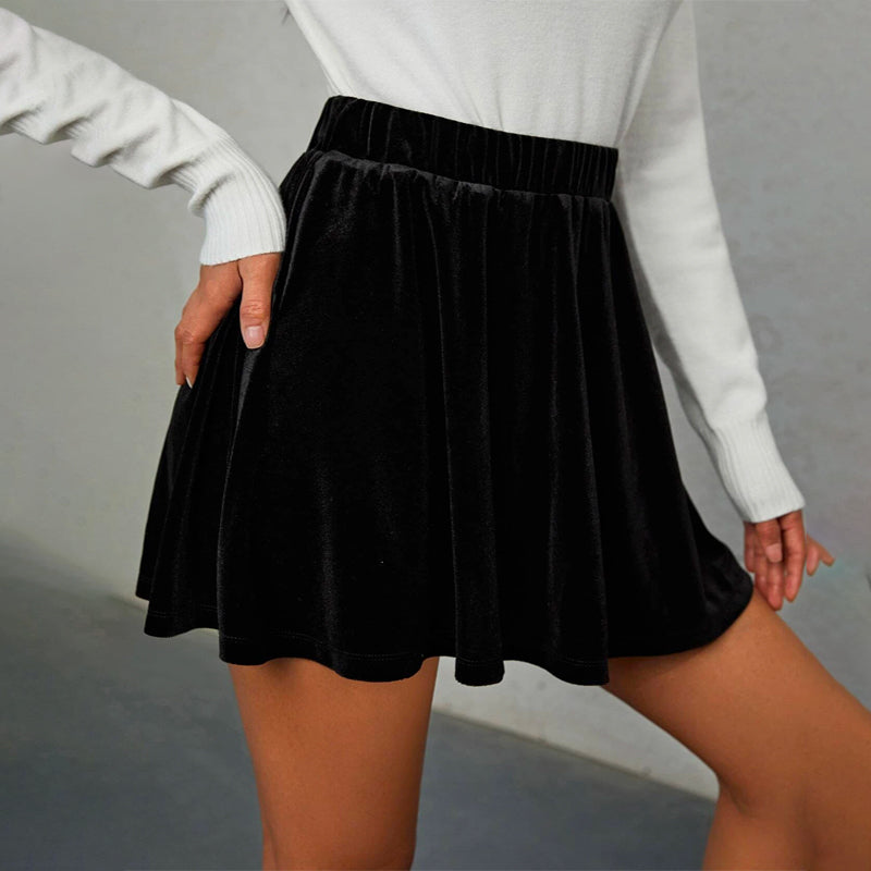 High Waist Solid Velvet Skirt