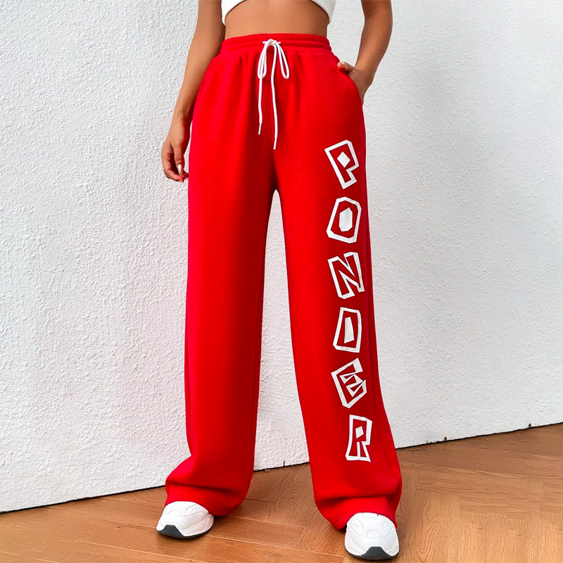 Letter Graphic Drawstring Waist Knitted Sweatpants
