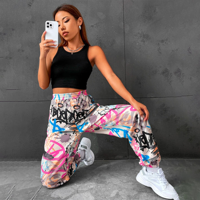 Graffiti Print Elastic Waist Sweatpants